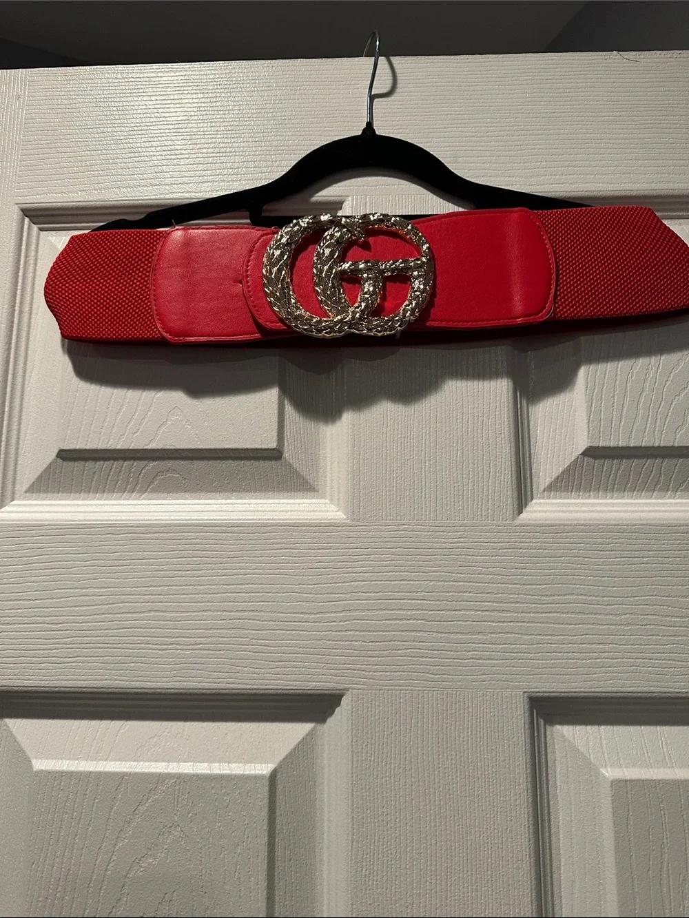 Red Statement FASHION Belt with Gold Double-G Buckle